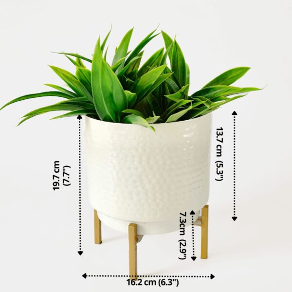 Iron Planter White Powder Coated Hammered with stand - Image 3