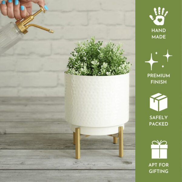 Iron Planter White Powder Coated Hammered with stand - Image 4