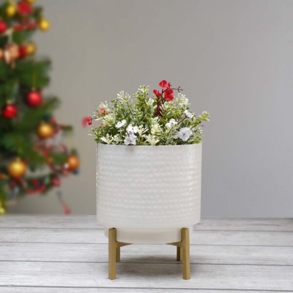 Iron Planter White Powder Coated Hammered with stand - Image 6