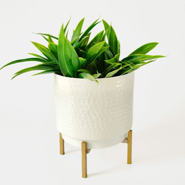 Iron Planter White Powder Coated Hammered with stand - Image 2