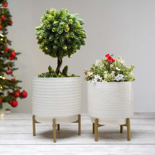 Iron Planter White Powder Coated Hammered with stand - Image 5