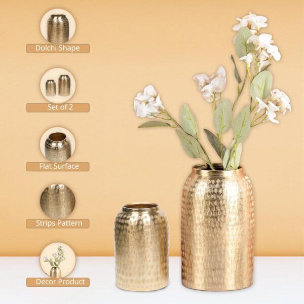 Aluminium Flower Vase Rice Hammered Gold Plated - Image 2