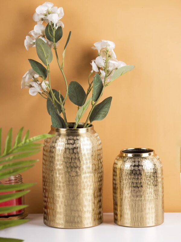 Aluminium Flower Vase Rice Hammered Gold Plated