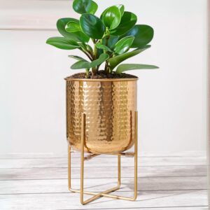 Iron Planter Hammered Gold With Stand