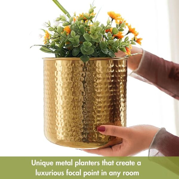 Iron Planter Hammered Gold With Stand - Image 3