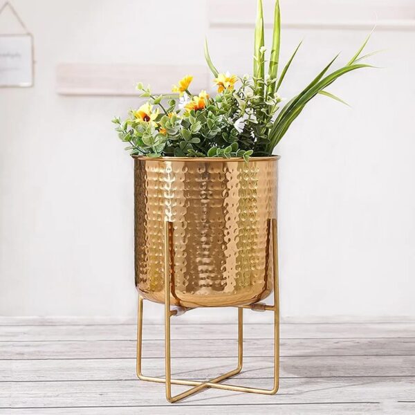 Iron Planter Hammered Gold With Stand - Image 2