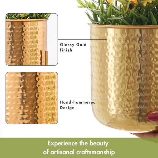 Iron Planter Hammered Gold With Stand - Image 6