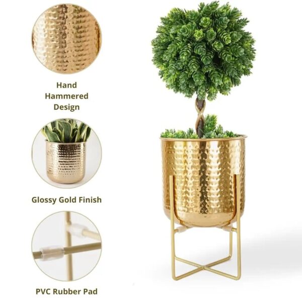 Iron Planter Hammered Gold With Stand - Image 4